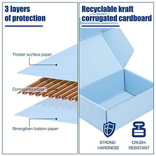 25 Pack Shipping Boxes, 8 x 6 x 3 inch Corrugated Cardboard Packing Small Mailer Box for Mailing Business Packaging, Gifts, Decorations, Blue Kraft