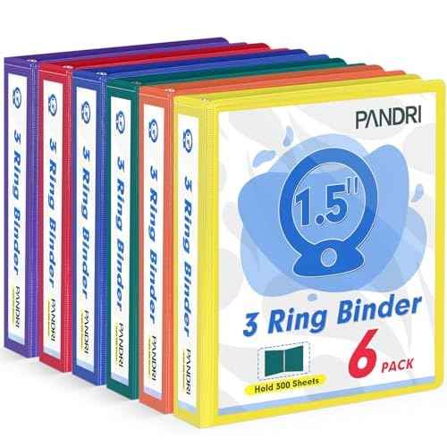 3 Ring Binder 1.5 Inch, PANDRI 6 Pack 1.5-Inch Binder Fits Letter Size 8.5'' x 11'' Paper, Versatile Binders for Office Home School, 2 Pockets, Assorted 6 Color