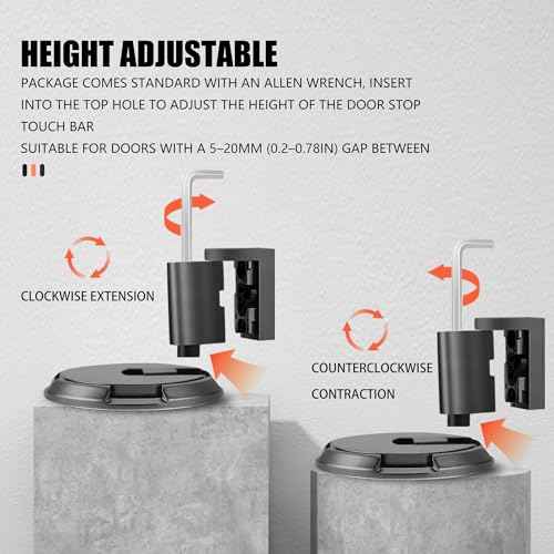 Windproof Door Stopper, Mechanical Heavy Duty Adjustable Height Door Catch Holder, Keep Door Open, No Drilling or Screw Mounting with Adhesive Pads & Screws, 2Pack, Grey