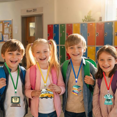 School Pass Lanyards and Wooden Classroom Passes Set - Durable Student ID & Behavior Management Tool