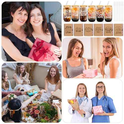 Skylety 18 Pcs Employee Appreciation Gift for Women Christmas Thank You Gifts Bulk for Coworker Team Staff Nurse Teacher 16 oz Glass Cup A6 Inspirational Notebook with Ballpoint Pen Bowknot(Team)