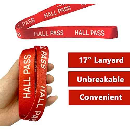 Hall Pass Lanyards with Large Card Passes, Unbreakable School Classroom 5 Inch Passes Set for Teacher Parents(Hall Bathroom Library Office & Nurse),10 Pcs(Hall)