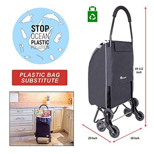 dbest products Trolley Dolly Sport Stair Climber ? Foldable Grocery Cart on Wheels ? Multi Use Rolling Cart with Removable Bag, Hand Truck Dolly Function, and Stair Climbing Wheels, Black