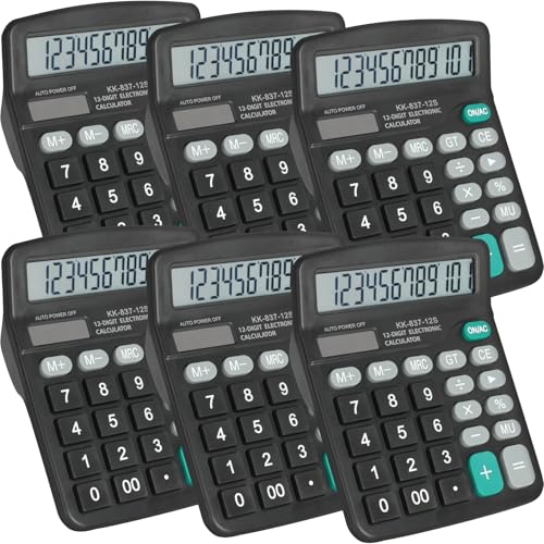 YesBes 6 Pack Solar & Battery Dual Power 12-Digit Desktop Calculators with Large LCD Display