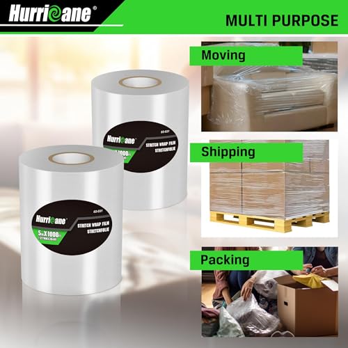 HURRICANE Stretch Wrap Film Refill Rolls, Clear Roll, 2 Pack 80 Gauge