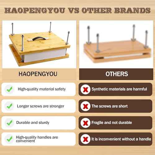 HAOPENGYOU 14.7"x11.4" Large Bamboo Book Press & Bookbinding Kit with Bone Folder, Awl, Needles - Complete DIY Book Repair Craft Set
