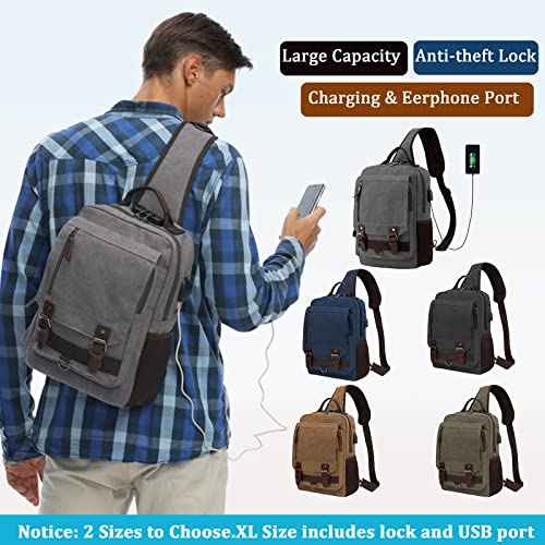 BASICPOWER Laptop Sling Bag for Men Women, Sling Backpack Crossbody Bag Fits 14 inch Computer with USB Port Anti-theft