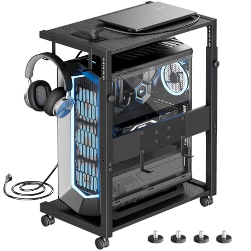 Jane Eyre Large Computer Tower Stand with 2 USB & 2 AC Outlets, 10-Level Height Adjustable