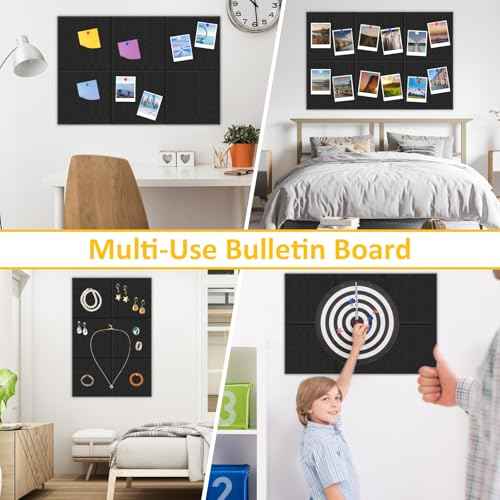 Bulletin Board, 36"¡¿24" Felt Wall Tiles, 6 Pack Cork Boards for Office, Large Black Corkboard for Office Home (with 30 Pcs Push Pins) (Black)