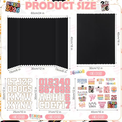 Graduation Display Boards Set 3 with Senior 2026 Stickers, 24x16 Inch Trifold Photo Frames