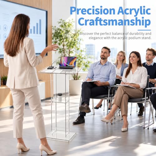 Dethan 50 Inch Acrylic Clear Lectern Podium Stand with Storage