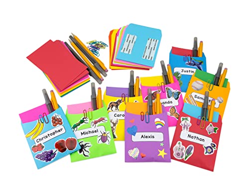 Hygloss 30 Library Card Pockets Assorted Colors 3.5x5 Inch Classroom Envelopes