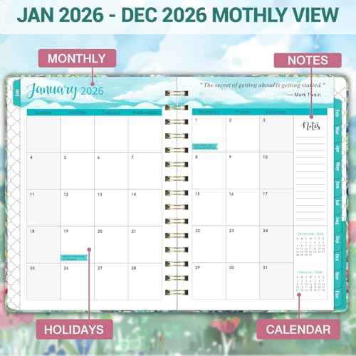 2026 Planner - 2026 Planner Weekly and Monthly, JAN 2026 - DEC 2026, Weekly And Monthly Planner 2026 with 12-Month Tabs, 6.3" x 8.4", Planner/Calendar 2026 with Hardcover, Back Pocket,Twin-Wire Binding, Thick Papers, Beautiful Flowers
