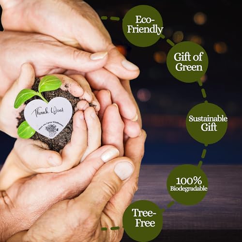 50 Plantable Seed Paper Hearts - Thank You Cards 2.5in x 2in | Handmade Seed Paper Embedded with Wildflower Seeds | Party Favors | Wedding Favor | Small Business Thank You Cards