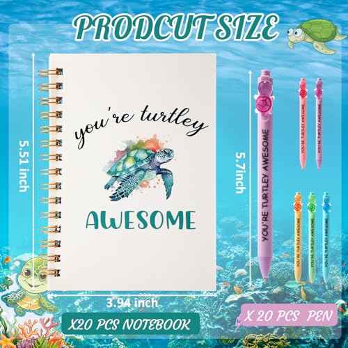 20 Sets Inspirational Turtle Gifts Includes 20 Turtles Spiral Notebooks 20 Glowing in The Dark Ballpoint Pens Employee Appreciation Gifts Bulk for Coworker Staff Team Turtle Lovers