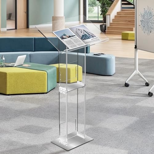 Koretech Clear Acrylic Podium Stand 43.5" with Adjustable Reading Surface, Heavy Base – Lectern for Church, Classroom, Weddings (Variation: Clear)