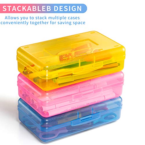 Sooez 3-Pack Large Hard Pencil Cases - Clear & Colorful Crayon Storage Boxes