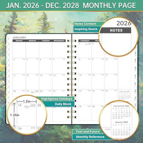 2026-2028 monthly planner - 3 Year Monthly Planner/Calendar 2026-2028, JAN.2026 - DEC.2028, 6.3" x 8.4", 36 Monthly Tabs + Back Pocket - Dreaming Moon