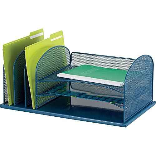 Safco Onyx Mesh 3 Sorter, 3 Tray Desktop Organizer | Durable Steel Mesh & Powder Coat Finish | Home, Office & Classroom Desktop Organization | 19.5"W x 11.5"D x 8.25"H | For Office, Home, Mailrooms