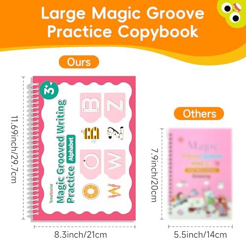 Magic Grooved Writing Practice, Large Grooved Handwriting Practice for Kids 5-7 8-10, Preschool Learning Activities, Tracing Books for Kids Ages 3-5, Preschool Workbook, Reusable Write Number Letter