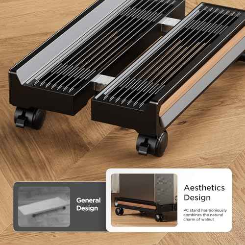 Adjustable Mobile CPU Stand,Ventilated PC stand for floor, Computer Tower Stand with Locking Caster Wheels Fits Most PC,Computer Mobile Cart Holder for Office,Gamers and Students