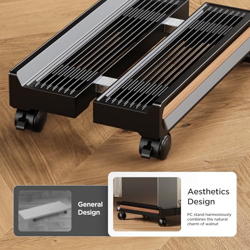Fulkun Adjustable Mobile CPU Stand with Locking Wheels, Ventilated Computer Tower Cart