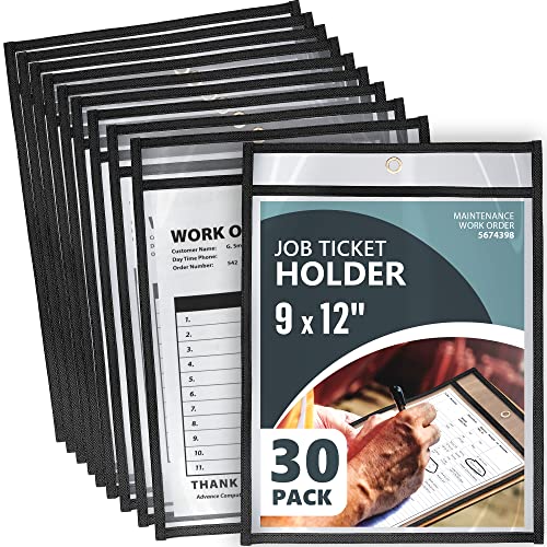 30 Pack Job Ticket Holders 9x12 - Work Order Plastic Sleeves Shop Ticket Holders Dry Erase Pocket Sleeves Dry Erase Pockets Dry Erase Sleeves Clear Pocket Sleeves Ticket Holder Plastic Sleeves