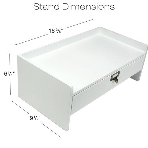 EXCELLO GLOBAL PRODUCTS Wooden Monitor Stand: Includes Drawer for Desktop Organization of Notebooks, Pens, Pencils & Office Supplies (White)