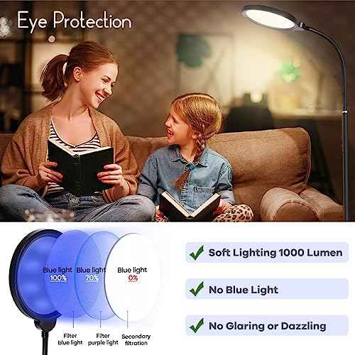 LED Floor Lamps with Remote Dimmable Timing Eye Care Standing Reading Lamp for Living Room Bedroom Office