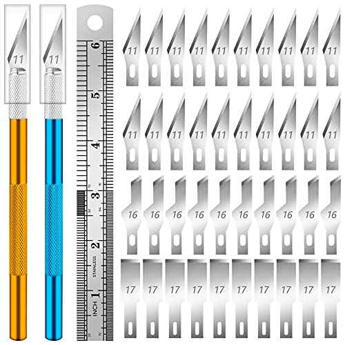 DIYSELF Exacto Knife, 2 Exacto Knives with 40 Spare Exacto Blades, Craft Knife, Hobby Knife, Precision Exacto Knife Set for Crafts, Arts, Modeling, Scrapbooking (#11#16#17)