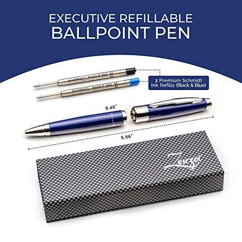 ZenZoi Blue Ballpoint Pen Set - Elegant Executive Pen for Men, Women. High End Pen Gift Box W/Luxury Pen & Premium Gel Ball Point Ink Refills. Great Smooth Writing Pen For Office Or Home