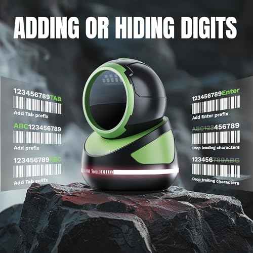 Tera Barcode Scanner Handsfree Omnidirectional: Pro Version Desktop 1D 2D QR USB Wired Adjustable Angle Plug and Play Bar Code Reader for POS Supermarket Retail Store Mobile Payment 9800 Green