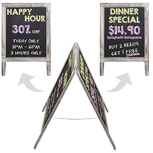 MyGift 30 Inch Tall Standing Rustic Torched Wood Dual Sided Sidewalk Chalkboard Sign, Freestanding A-Frame Easel with Double Side Erasable Message Board