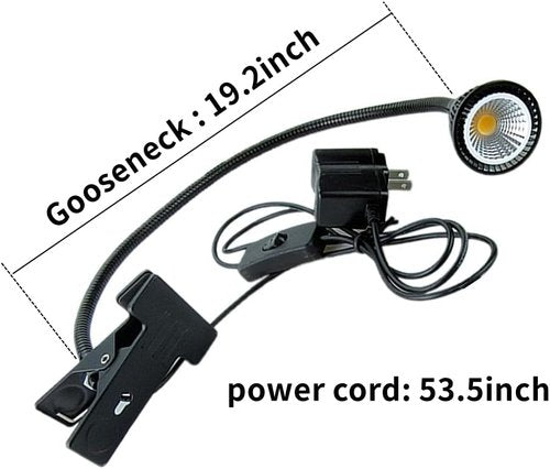 QUANS 5W Clip-On Gooseneck COB LED Desk Lamp - Adjustable Warm White Light | 19-Inch Black Design