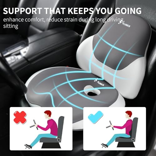 FLORICH Seat Cushion Lumbar Support Pillow for Office Chair, Car Lower Back Support, Ergonomic Desk Chair Pillow for Butt and Back Support of Memory Foam Seat Pad(Grey)