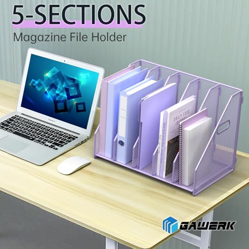 MINDEPOT Purple Desk File Organizer with 5 Vertical Compartments for Office