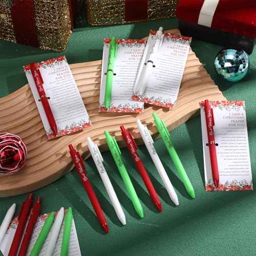 50 Sets Christmas Christian Gifts Bulk Bible Verse Christmas Ballpoint Pens Christian Pens Xmas God Bless You Pens Poinsettia Christmas Card with Ties for Church Office Coworker Staff Employee Gifts