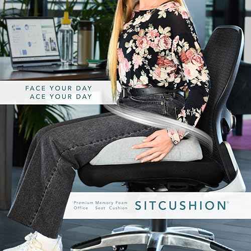 Ergonomic Memory Foam Chair Cushion for Tailbone, Sciatica & Lower Back Pain Relief - Extra Large Seat Cushions for Office Chairs - Orthopedic Coccyx Pad for Desk, Car & Wheelchair (Black)