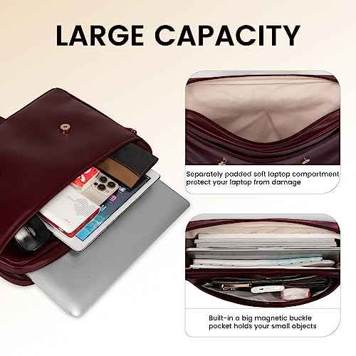 LOVEVOOK Laptop Bag for Women 15.6 Inch Waterproof Leather Computer Briefcase Large Laptop Carrying Case for Business Casual or College