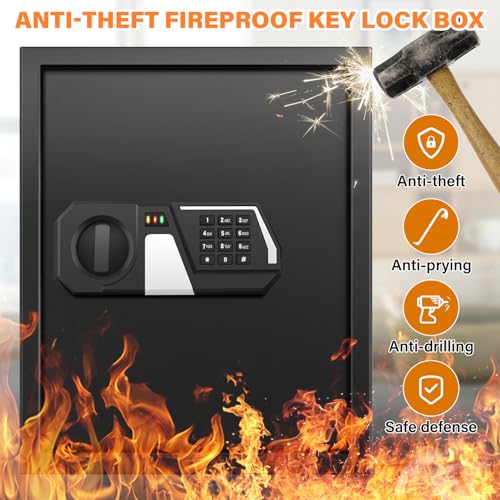 Nebakne 71 Keys Heavy Duty Fireproof Key Lock Box Wall Mount with Code & Hook Plates – Variation: 71 Keys