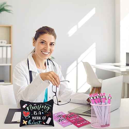Colarr 96 Pcs Nurse Appreciation Christmas Gifts Set 24 Nurse Makeup Cosmetic Bag 24 Pocket Journal 24 Doctor Nurse Ballpoint Pen 24 Stethoscope Bracelet for Nursing Students School Practitioner Gifts