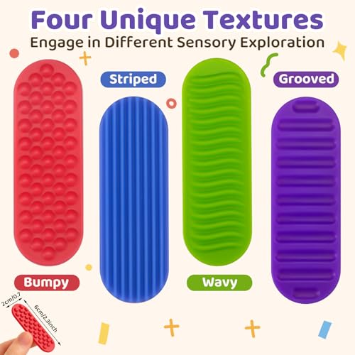 Textured Sensory Stickers for Kids ? 16PC Silicone Adhesive Calm Strips for Anxiety Relief, Autism, ADHD ? Quiet Fidget Toys & Desk Sensory Strips for Classroom Prizes