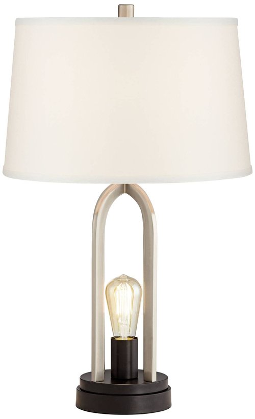 360 Lighting Marcel Modern Table Lamps 24 1/4" Tall Set of 2 with LED Nightlight USB Port Brushed Nickel Metal White Drum Shade for Bedroom Living Room House Desk Bedside Nightstand Office