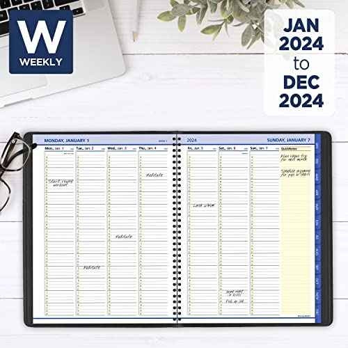 AT-A-GLANCE 2024 Weekly & Monthly Planner, QuickNotes, Quarter-Hourly Appointment Book, Monthly Tabs, 8-1/4" x 11", Large, Pockets, Black (769500524)