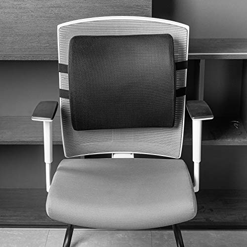 Amazon Basics Rectangular Memory Foam Back Support Cushion for Office Chairs - Back Support Cushion, Non-Slip Base, Black
