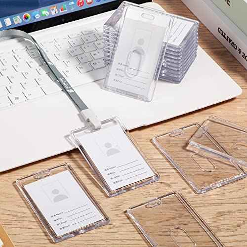 Chinco 90 Pcs Hard Plastic Badge Holder Vertical Clear ID Badge Holders Acrylic Heavy Duty Waterproof Plastic ID Card Holder Transparent Heavy Duty Protector Case for Office School Hospital Lanyard