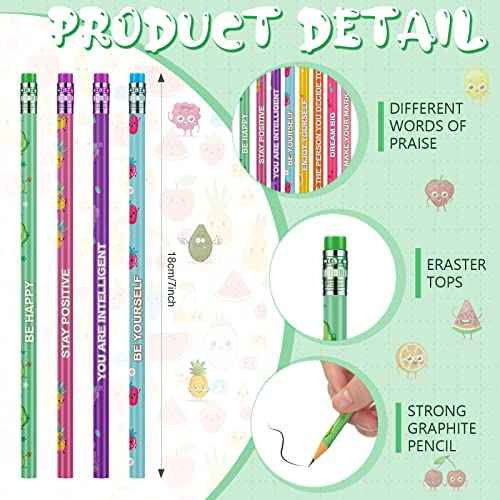 Leinuosen 30 Pcs Scented Pencils Bulk for Kids Inspirational Cute Fun Wood Smelly Pencils with Erasers Fruit Elements for School Classroom Office Students