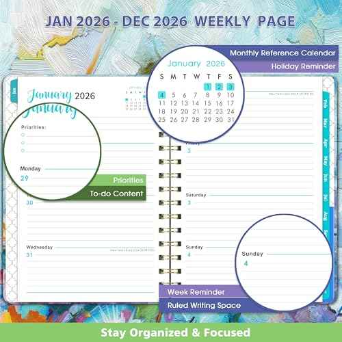 2026 Planner - Planner 2026, Jan 2026 - Dec 2026, 6.3¡¯¡¯ ¡¿ 8.4¡¯¡¯, Weekly and Monthly with Tabs, Inner Pocket, Hardcover, Elastic Closure