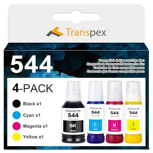 544 Ink Refill Bottles 4 Pack Compatible with T544120 T544220 T544320 T544420 Replacement for L1210 L1250 L3110 L3150 L3160 L3210 L3250 L3251 L3260 L5290 L5590 (4 Pack)