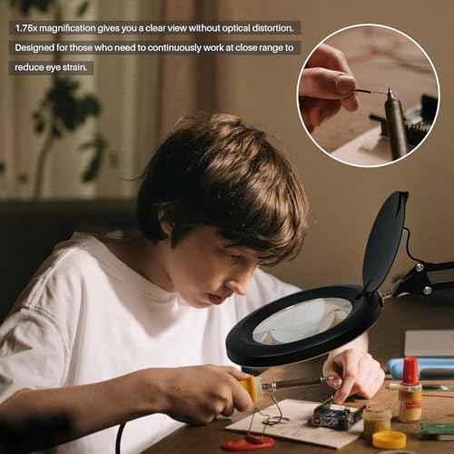 12W LED Magnifying Lamp with Clamp - 10 Brightness Levels, 6500K, 1200 Lumens | 5 Inch Lens (1.75x Magnification/3 Diopters) for Reading, Sewing, Nail Art & Crafting (Black)